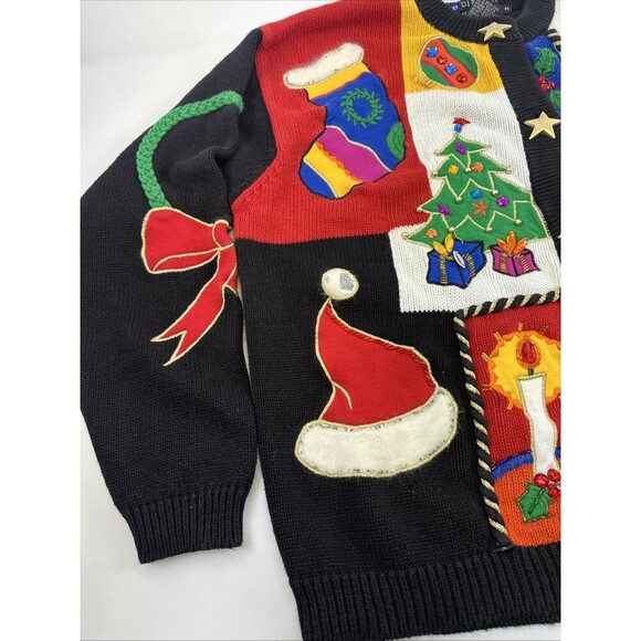 IB Diffusion Christmas Sweater Cardigan Star Button Embroidered Womens Medium - Picture 2 of 13